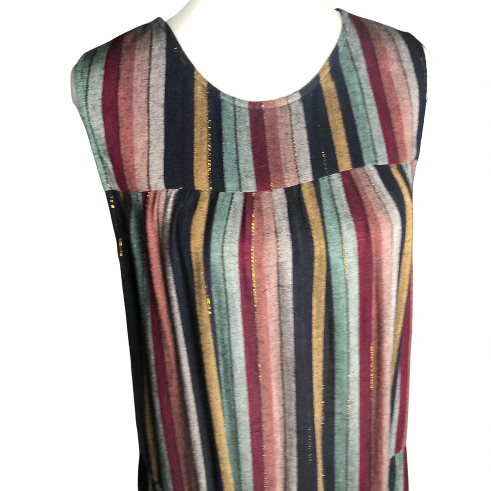 VELVET By Graham & Spencer‎ Viscose Linen Boho Stripe Sleeveless Dress S $189